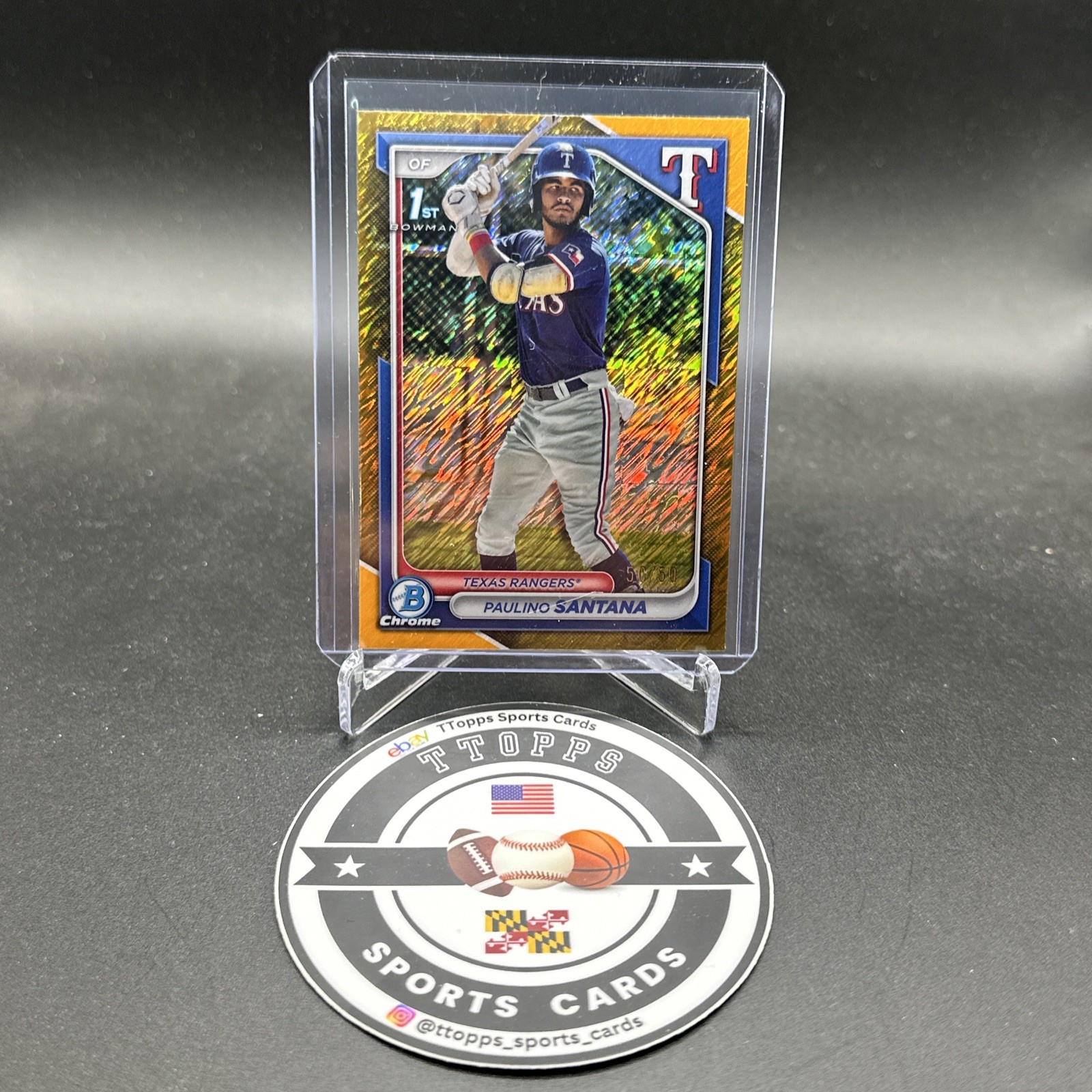 Paulino Santana 1st 50/50 - 2024 Bowman Chrome, Gold Shimmer Refractor
