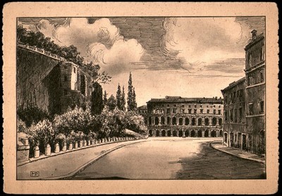 Vintage Rome Postcard Via del Mare & Teatro di Marcello by A. Scarmiglia ASER