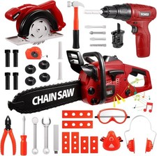 Vextronic Kids Tool Set 36 PCS with Toy Chainsaw Electronic Drill Red
