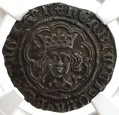 1430 -1431 SILVER ENGLAND 2 PENCE 1/2 GROAT COIN NGC ABOUT UNC 55 CALAIS MINT