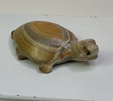 Carved Natural Stone Pig Nosed Turtle Sculpture 3” Long Figure