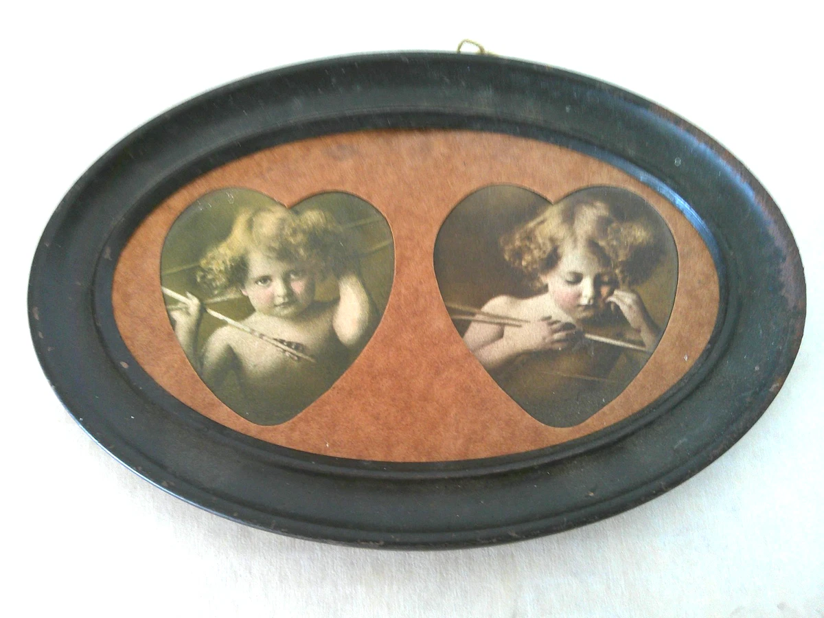 Deux Gravures Encadrées Cupidon - Éveillé Et Endormi - 26,7 X 31,8 Cm - Occasion