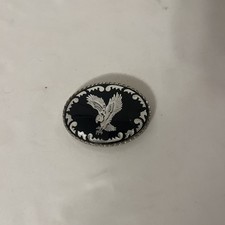 Vintage Silver Eagle Belt Buckle Black Oval Made in USA