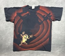 Vintage 1992 Looney Tunes Taz Shadow AOP All Over Print T-Shirt Wild Oats Size L