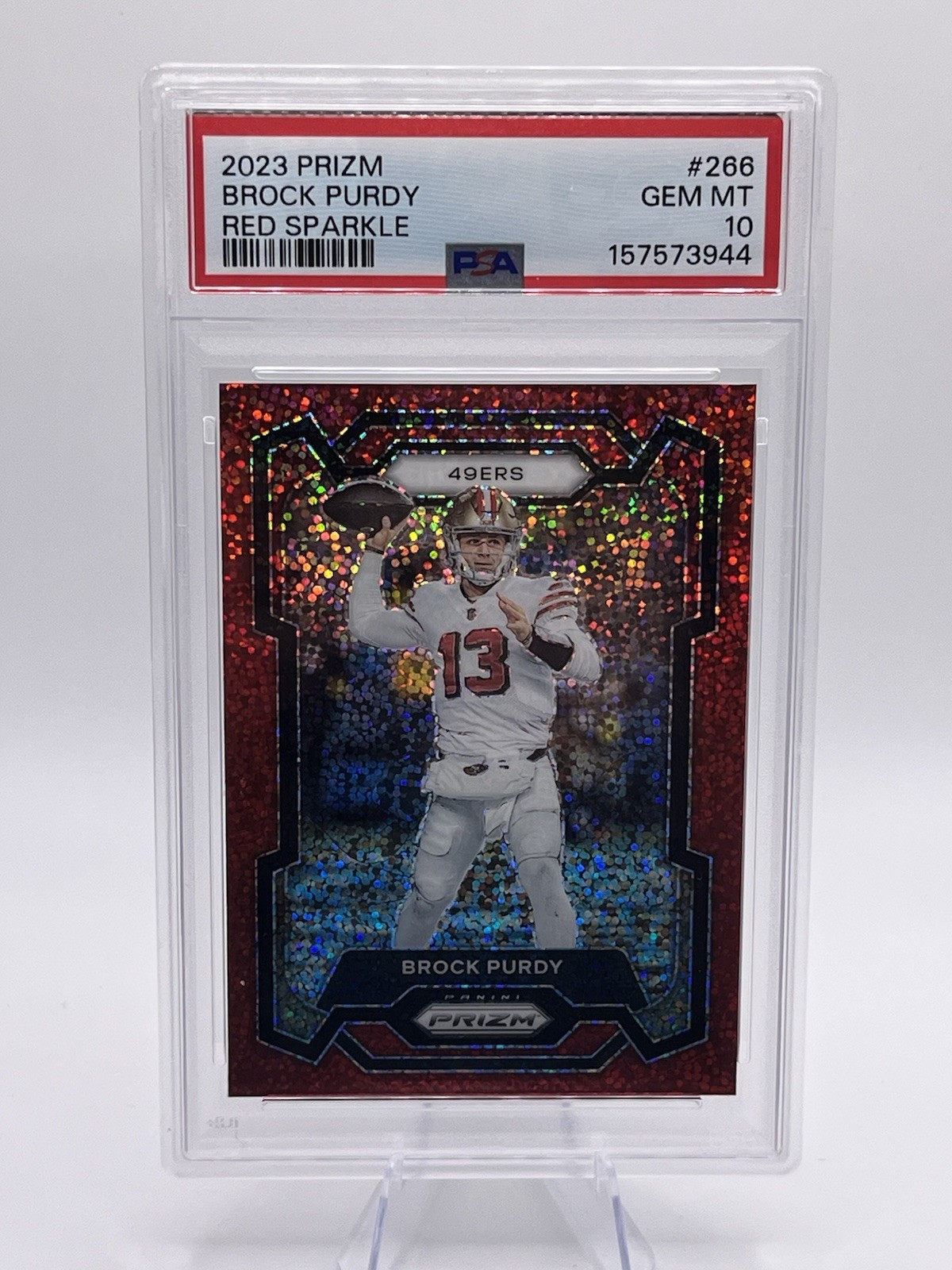 BROCK PURDY 2023 PANINI PRIZM FOOTBALL RED SPARKLE SP 49ERS PSA 10 Color Match!