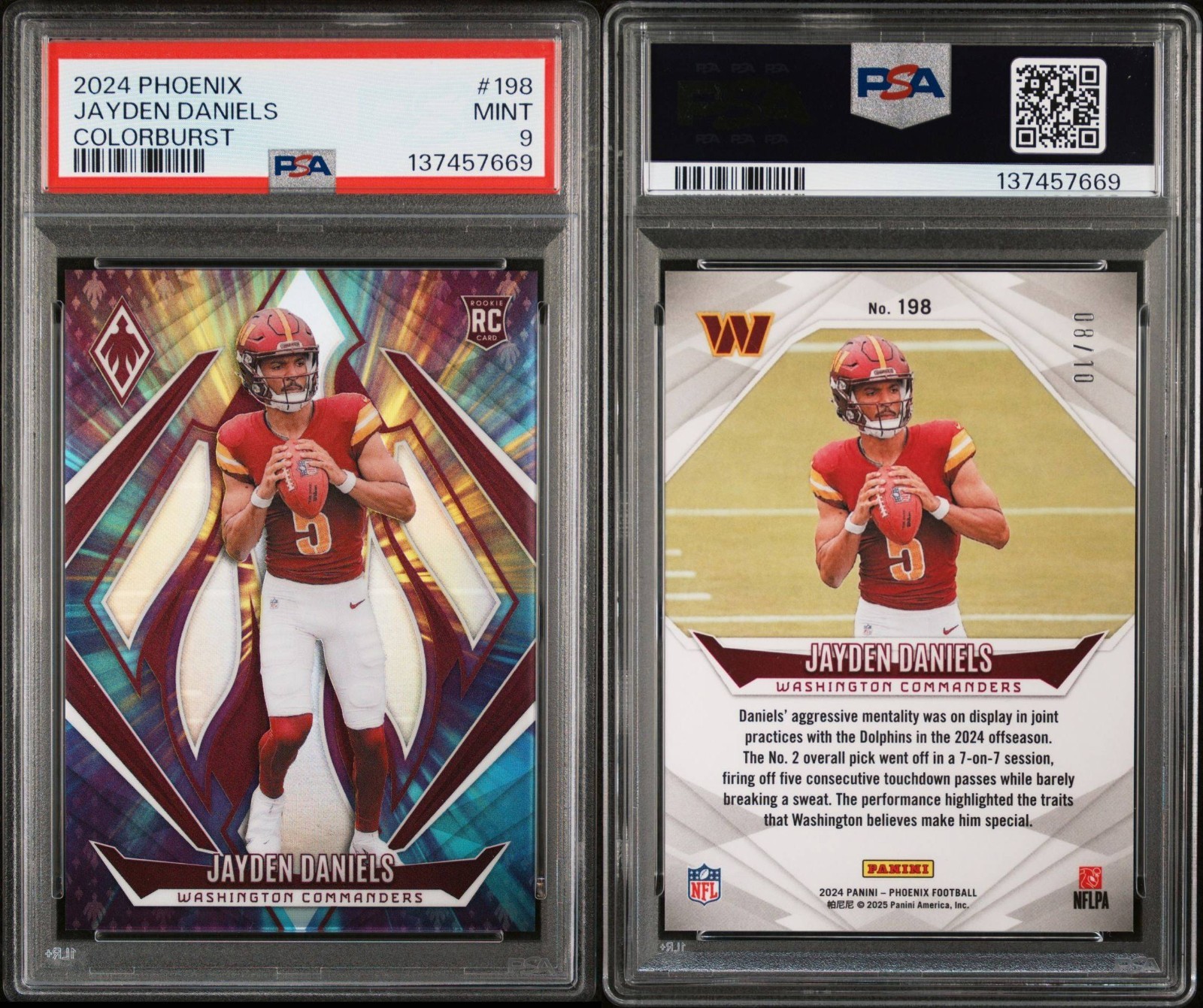 2024 Phoenix RC Colorburst Jayden Daniels #198 Rookie /10 PSA 9  view 3