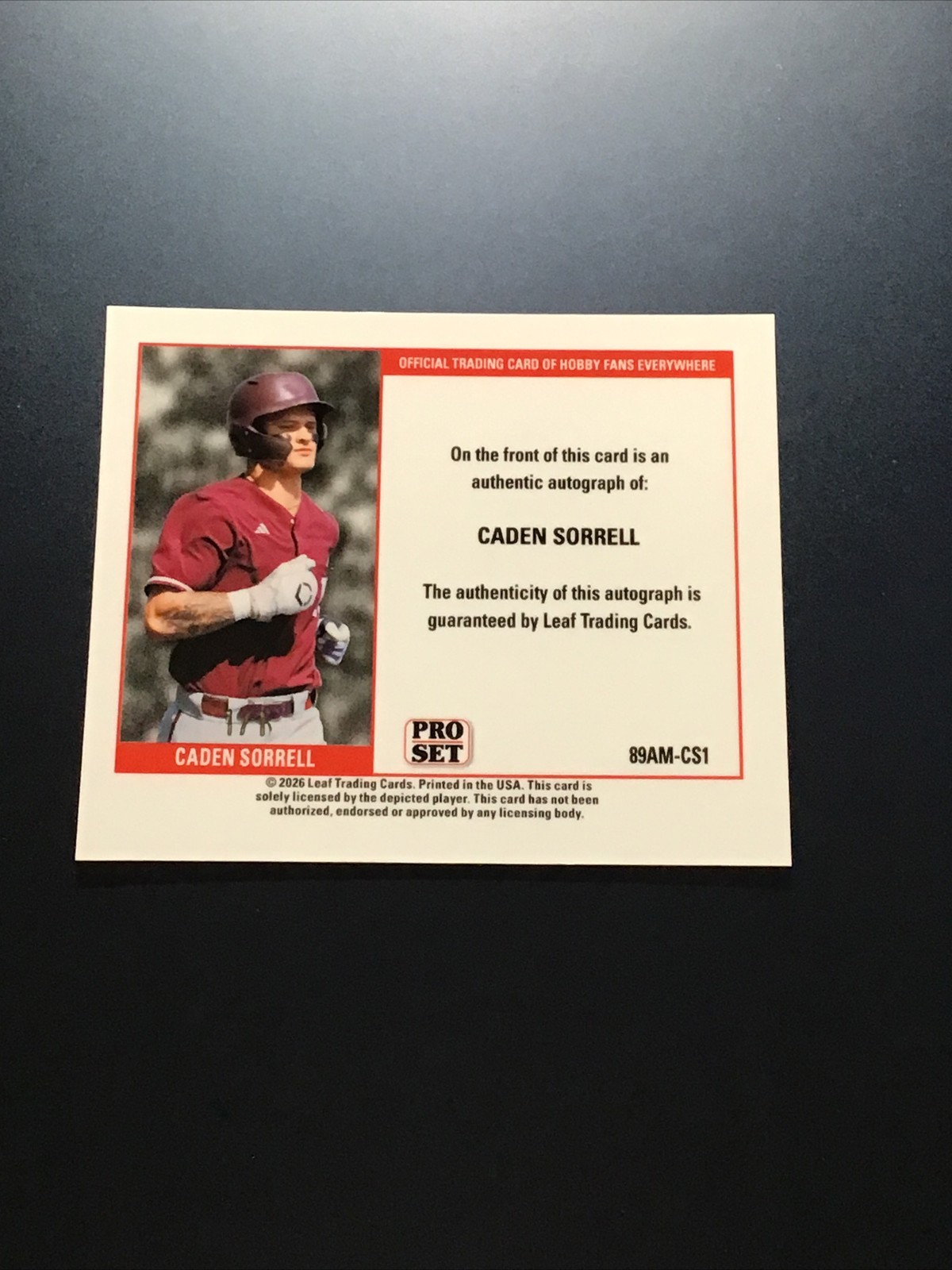 2026 Leaf Pro Set Metal Caden Sorrell PLATINUM PRISMATIC MINI AUTO #'d 1/1 (Z1) view 2