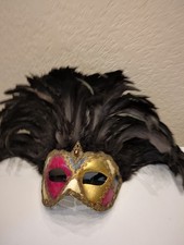 Black Venetian Carnival Large Feather Masquerade Mask Mardi Gras Party