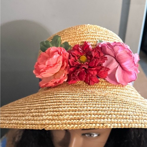 Floral Straw Sun Hat Summer Beach Garden Party Wedding Occasion