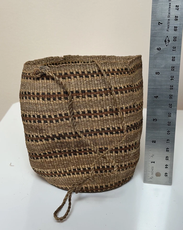 "Antigua cesta de carga apache occidental - tejido fino trenzado con cordón trenzado 5"" x 4""" Foto 4 de 4