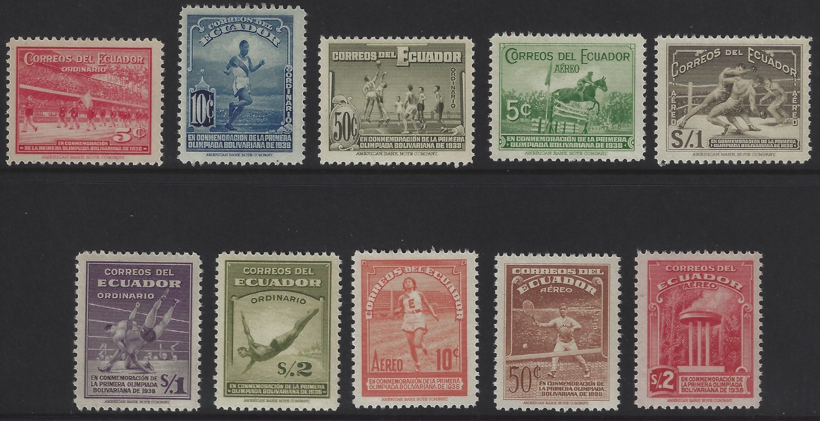 1939 Ecuador #377-381 & C65-C69 VLH   CV $78