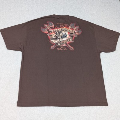 Orange County Choppers T-Shirt Montgomery NY 2XL Bull Dog Axes Graphic Y2K Brown