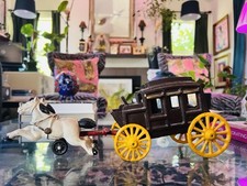 Vintage Cast Iron Horse Drawn Stage Coach Coachman is missing