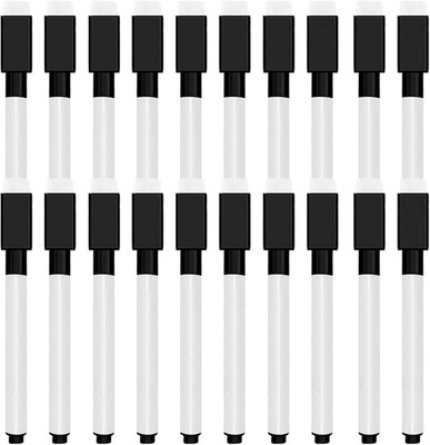 20 Pcs Black Magnetic Dry Erase Markers with Eraser Cap, Mini White Board Marker