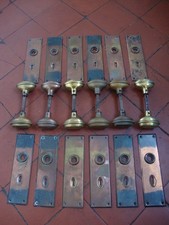 Antique set 6 brass copperised door knobs and backplates patent number for 1910