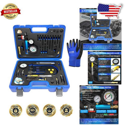 #ad Pro 46pc Engine Compression Tester Kit Diesel Petrol Dual Gauge Leak Down $243.89