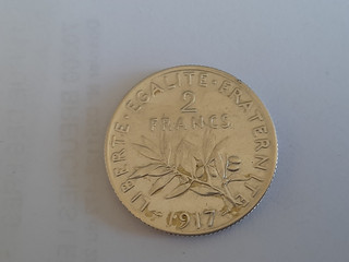 pièce de 2 francs semeuse en argent 1917