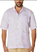Cubavera Shirt Mens M Light Purple Linen like Short Sleeve Guayabera Casual