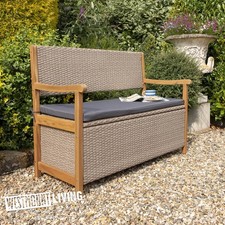 Rattan Storage Garden Bench 2 Seater Natural Weave with Seat Pad