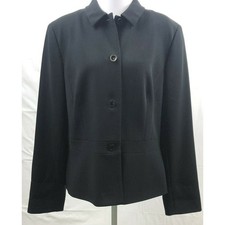 Career Blazer Women Black Polyester Blend Fully Lined 4-Button Suit Coat Jacket