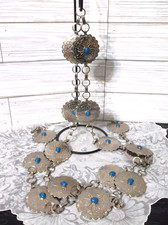 Southwestern Style Belt With Silver Tone Conchos Turquoise Accents 70"