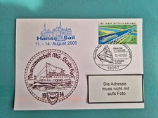 Postkarte mit Schiffsstempel HanseSail Rostock 2005 , MS Stadt Kiel