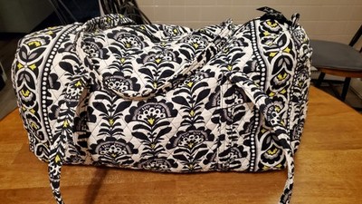 Vera Bradley Large Duffle Bag Fanfare Black White  Weekender Travel Bag