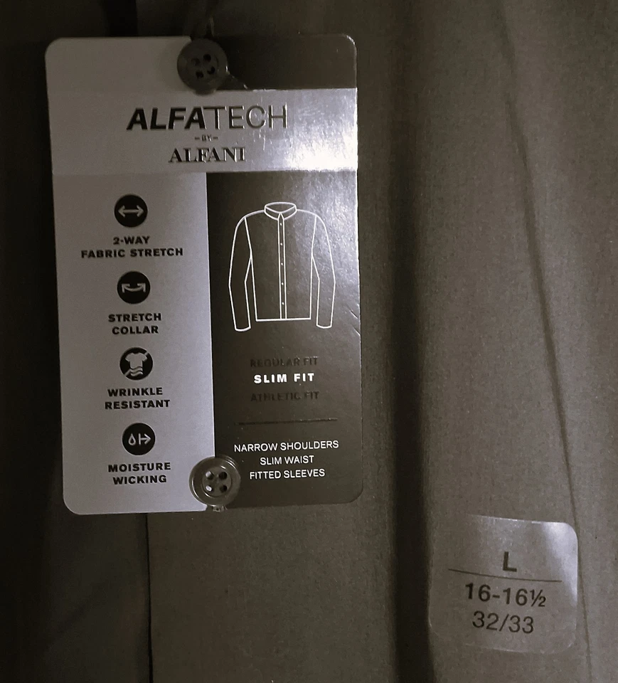 Camisa social masculina ALFANI slim fit stretch performance cinza grande 16-16.5 32-33 - Imagem 2 de 4