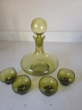 Vintage MCM 1960s Peedee Genie Decanter w/4 Round Glasses Green Aperitif Liqueur