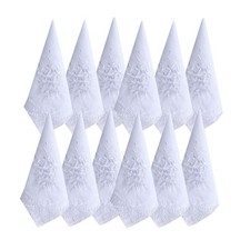 Ladies Womes White Embroidery Cotton Handkerchiefs Wedding Hankies Scalloped ...