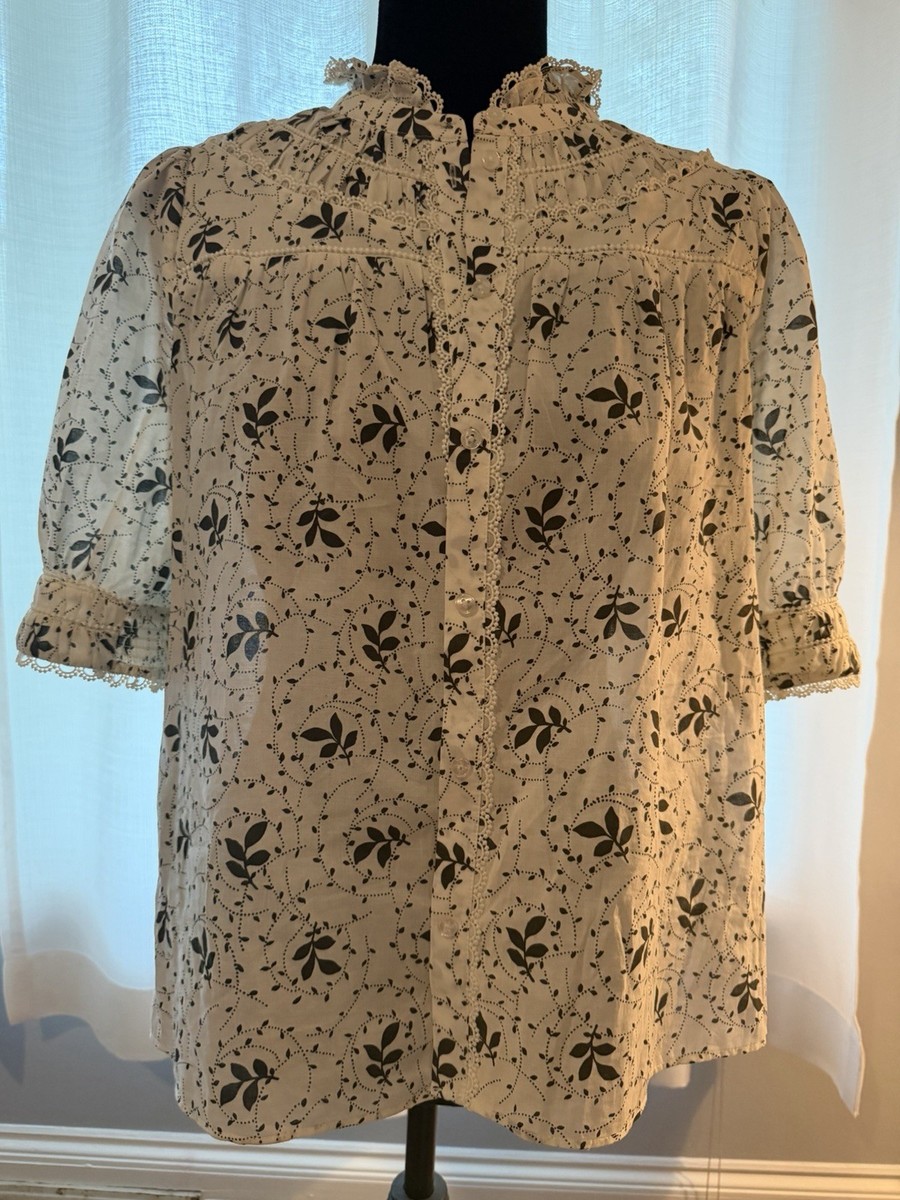 Me+Em Women’s Cotton Swirling Leaf Print Top Size 4
