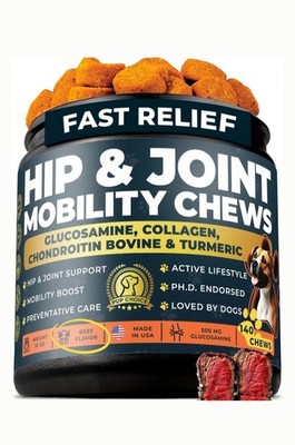 Pup Choice Hip & Joint 140 Dog Mobility Chews Beef Flavor Glucosamine Collagen