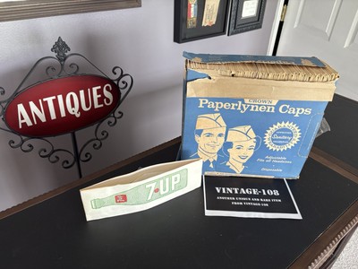 NOS Case 90+ Vintage 7-UP Soda Jerk Employee Paper Hats! Unused Super Rare!