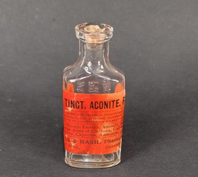 Wells & Nash Pharmacists Tinct. Aconite Emb. Paper Label Empty Greenfield MA