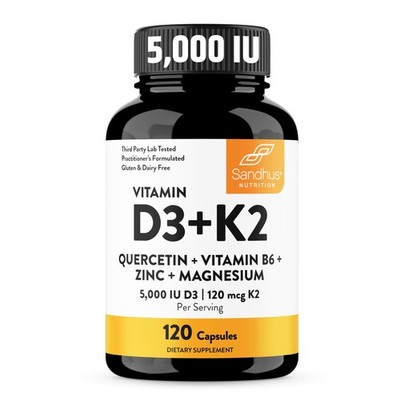 Vitamin D3 K2 Magnesium 5000 IU, 120mcg K2 Capsules 120 Count (Pack of 1) | w...