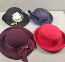  4 Vintage Hats Miss Bierner Michael Howard Wool Veil Straw Feather 50s 60s USA