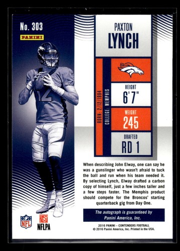 2016 Panini Contenders #303 Paxton Lynch 33/39 Rookie Auto Playoff Ticket - Picture 2 of 2