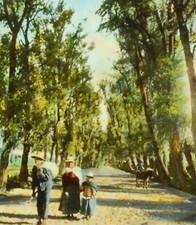 AREQUIPA PERU FAMILY HAND TINTED ANTIQUE PHOTO ON GLASS