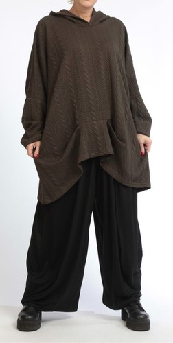 PLUS SIZE BROWN BUBBLE OVERSIZED QUIRKY JERSEY BOXY TUNIC WITH HOOD Size 28-36 - Picture 2 of 5