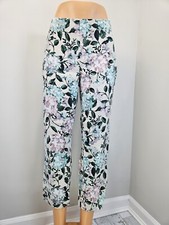 J Jill Linen Stretch Womens Pants Medium Vintage Floral Button Hem Details