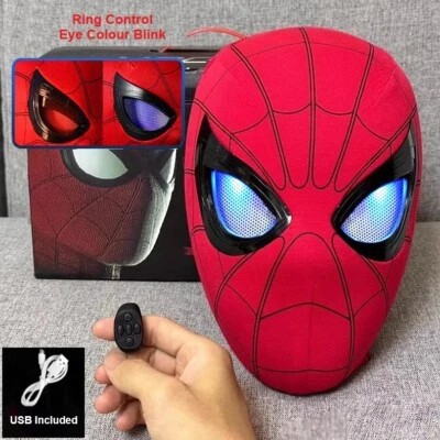 Spiderman Marvel Spider Cosplay Maske Helm Ring Fernbedienung LED Augenblinzeln