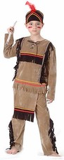 Native American Boy Costume 3 Piece Brown & Black Fringed Top Pants & Headpiece