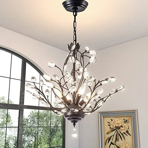 Vintage Crystal Branch Chandeliers 4 Light Adjustable K9 Crystal 4 Lights