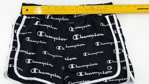 Champion Shorts Girls Youth Extra Large Black Lined Allover Logo Active Workout - Picture 4 of 16