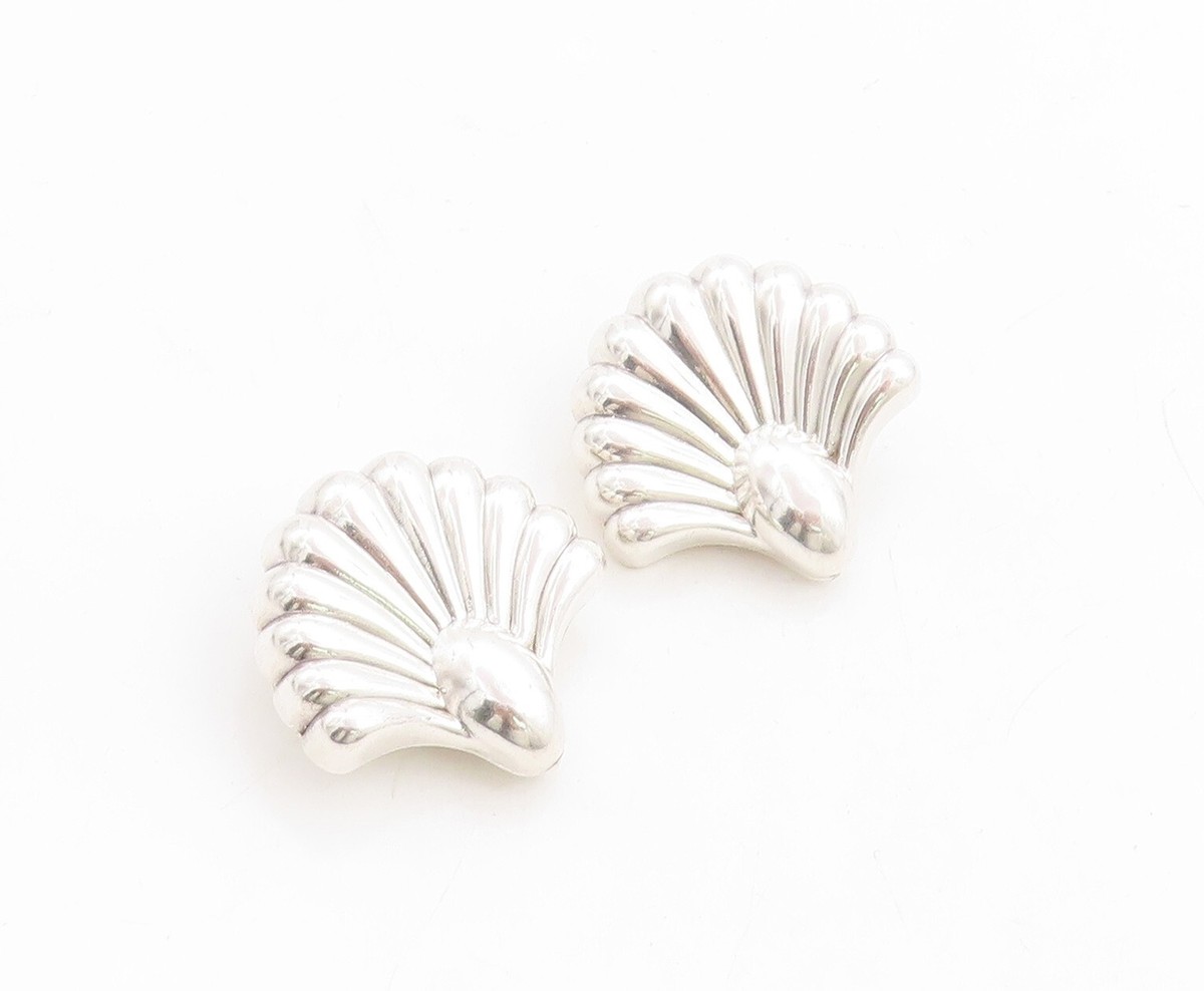 925 Sterling Silver Vintage Earrings Puffed Swirly Flower Carved  EG13308 View 2