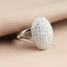 Oval Shape Round Cut Cubic Zirconia Cluster Party Wear 925 Sterling Silver Ring