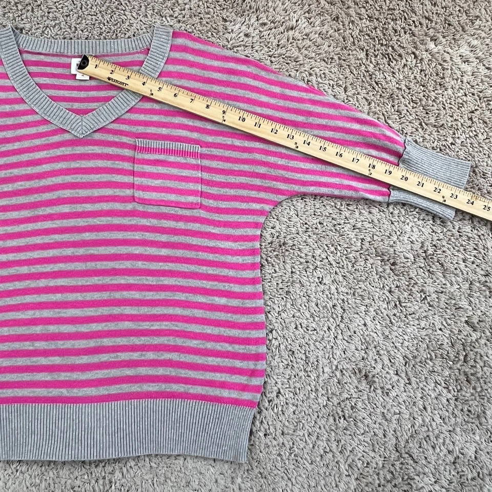 MOSSIMO Rosa Gris Rayas 3/4 Raglán Manga Kit Cuello en V Túnica Suéter Mujeres L Y2K Foto 4 de 4