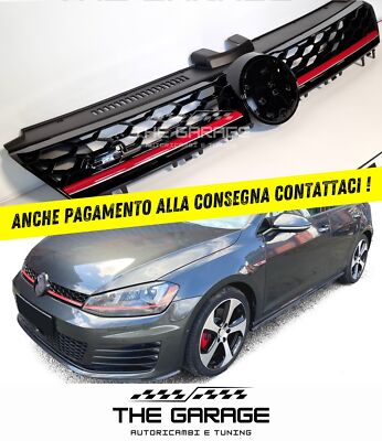 Wabengitter für Golf 7 12-17 SPORT Maske, schwarz glänzend rote Linie