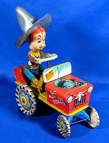 Vintage RODEO JOE Tin Wind-Up Toy GIT ALONG LIL DOGGIE Unique Art - WORKS GREAT! - Picture 5 of 14