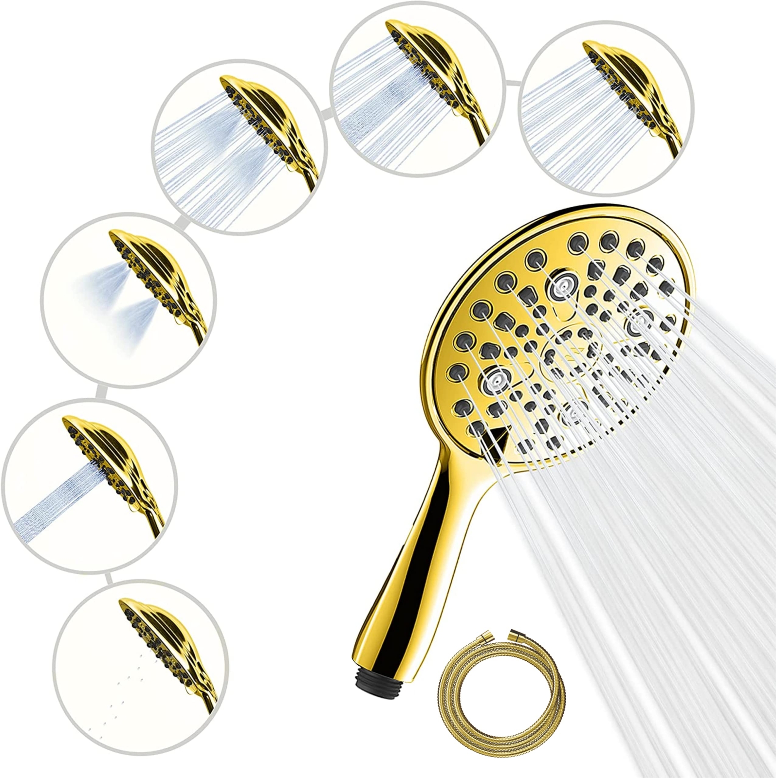 SparkPod High Pressure 6 Function 6`` Shower Head Gold NUOVO